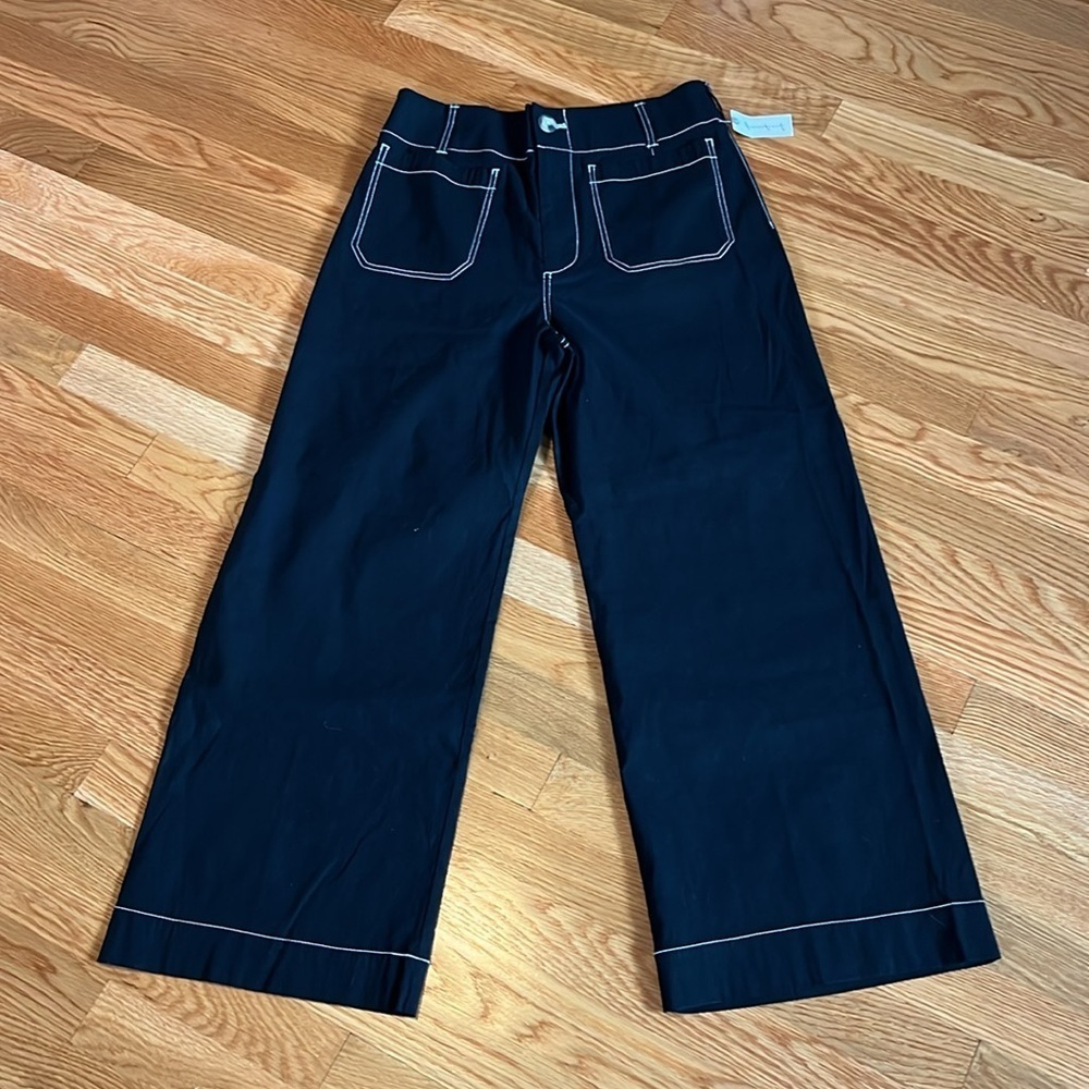 Anthropologie The Colette Contrast-Stitch Cropped Wide-Leg Pants Sz 29 READ NWT - Picture 8 of 16
